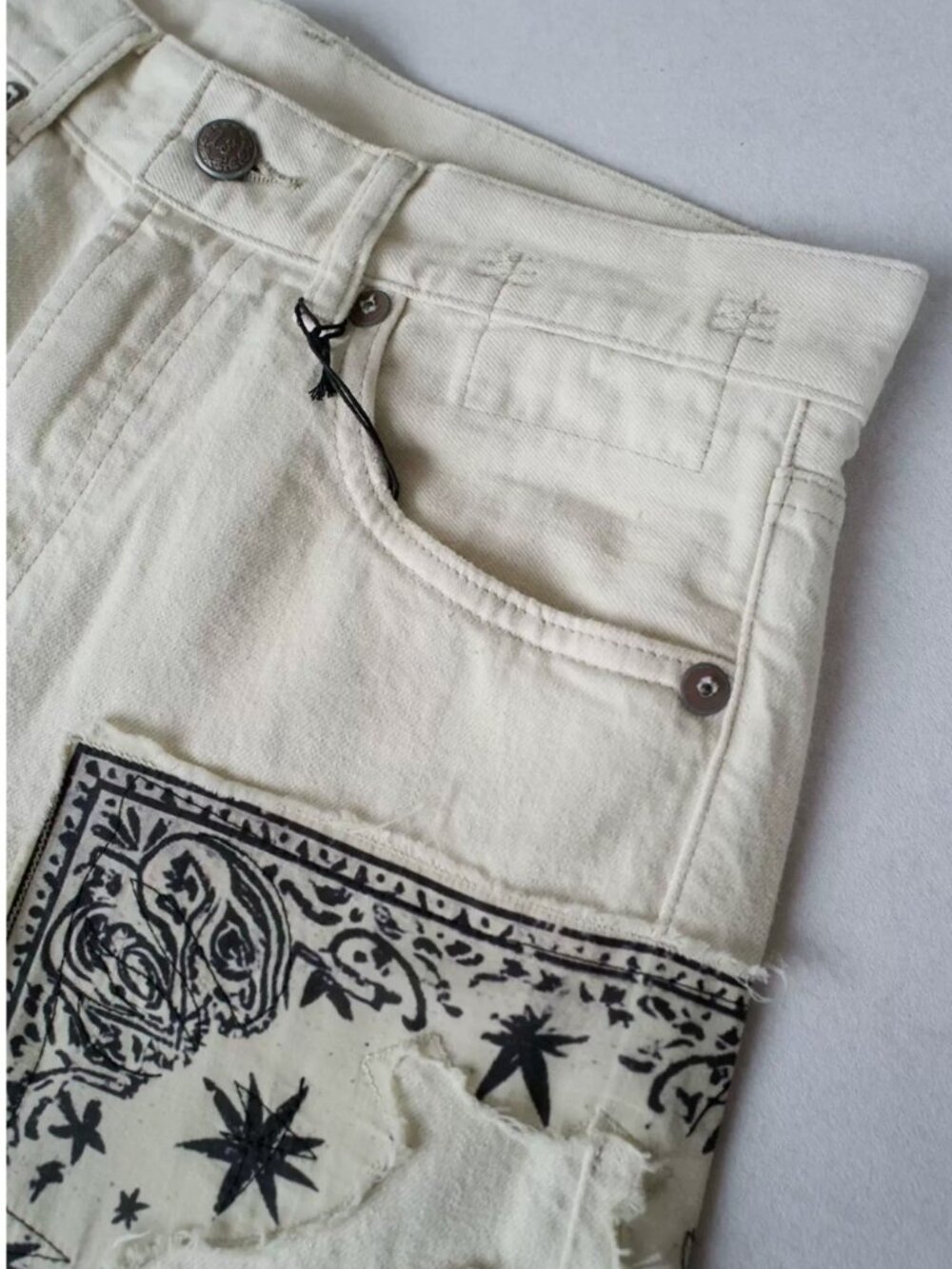 NWT R13 X-Boyfriend Jean - Ecru Bandana Applique - Picture 12 of 15